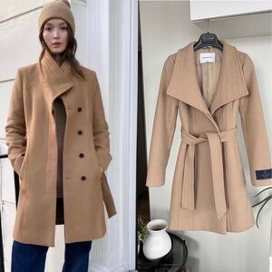 New Aritzia Babaton The Connor Coat Savile Belted Wrap Warm Wool Lined Sz 2XS
